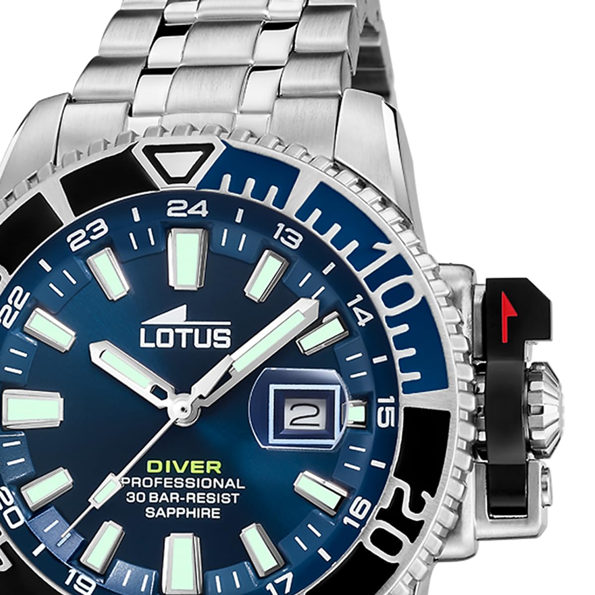 Reloj Lotus para Hombre 18938/3 Diver Caja de Acero Inoxidable 316l Plateado Correa de Acero Inoxidable 316l Plateado