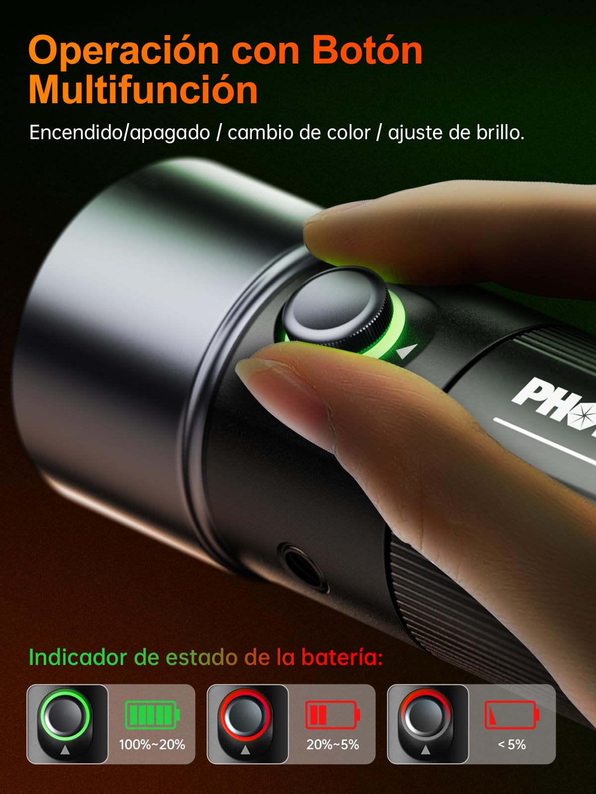 Antorcha LED Video, Rollei Photoolex GOBO Light de 4 Colores y 19 Accesorios para Efectos de Iluminación Creativo, Foco Fotografía con Batería 8400 mAh Difusor Incluido, Luz-Video-Foco-RGB-Fotografía