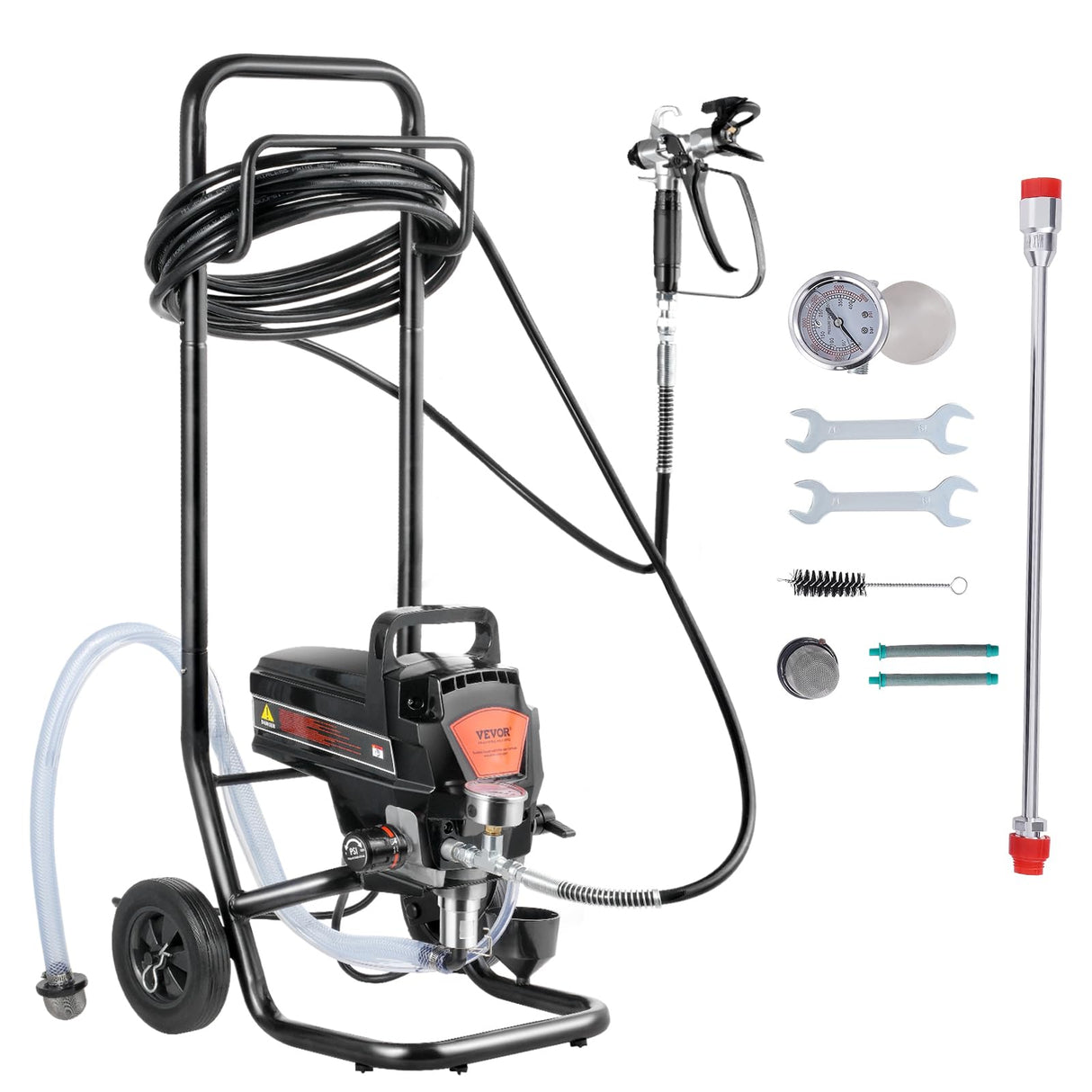 VEVOR Pulverizador de Pintura 950 W Máquinas Pintura Airless 2 L/min Pistola de Pulverización Eléctrica sin Aire con Carro Presión Máxima 3000 PSI con Manguera de 15 m para Pared, Mueble, Cercas