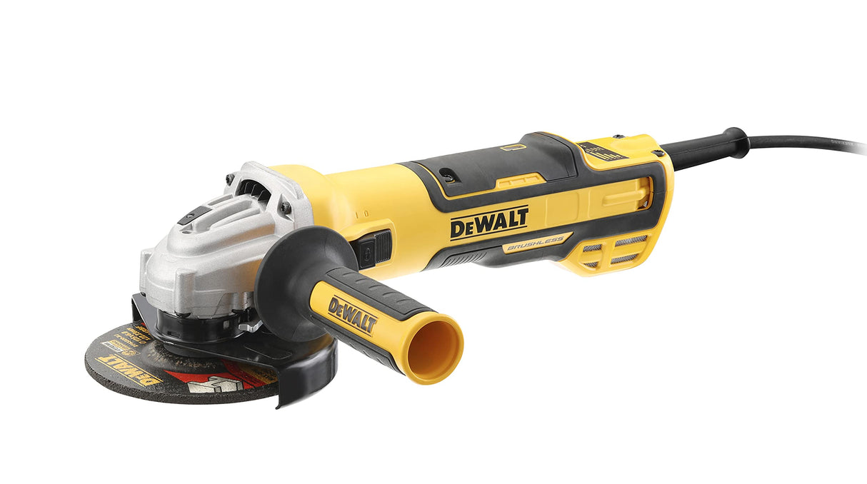 DEWALT DWE4357-QS - Mini-amoladora sin escobillas 125mm 1.700W 2.200-10.500 rpm Electrónica + Embrague + Arranque Suave + Freno + Bloqueo y re-arranque + Empuñadura Anti-vibración