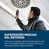 Termohigrómetro GDH 1-17 de Bosch Professional (lecturas en tiempo real, pantalla LCD a color de alto contraste, clasificación IP65, carcasa de goma, 2 pilas AA, bolsa)