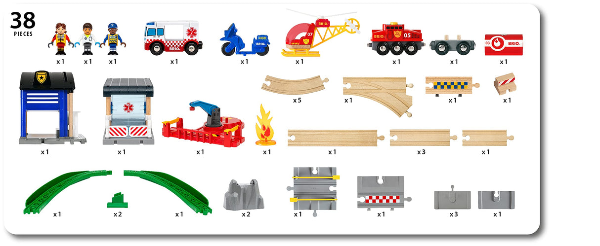 BRIO World - Set Ferroviario Equipo de Rescate, World Ferrocarriles, Set de Construcción de Madera, Juguete para Niños y Niñas 3+ Años, 44 Piezas