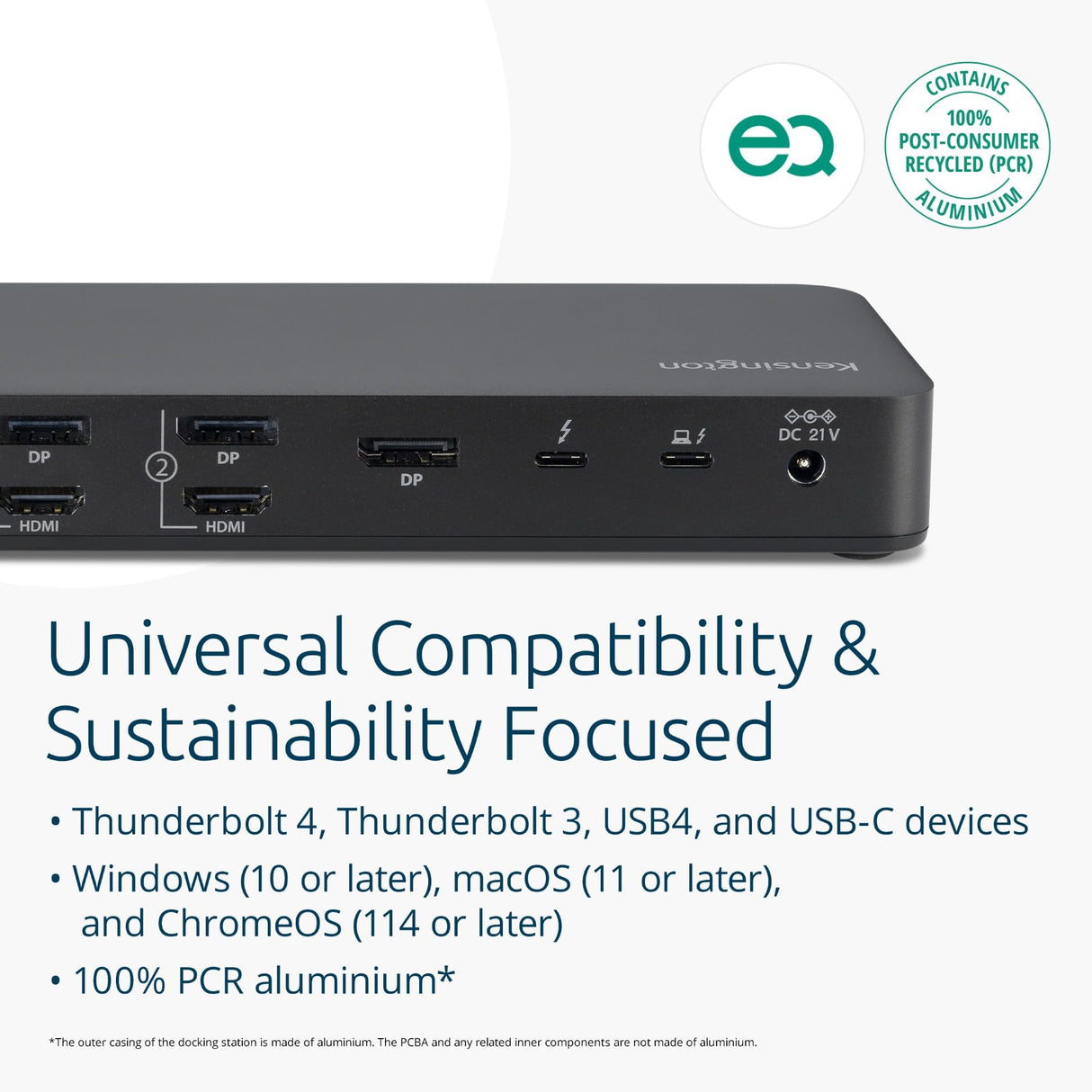 Kensington K35234EU - SD5920T EQ Docking Station Thunderbolt 4 Quad 4K con Tecnología DisplayLink, Lectores de Tarjetas SD y Micro SD, Carga Rápida de 100W, Puertos Ethernet, USB-A y USB-C 3.2