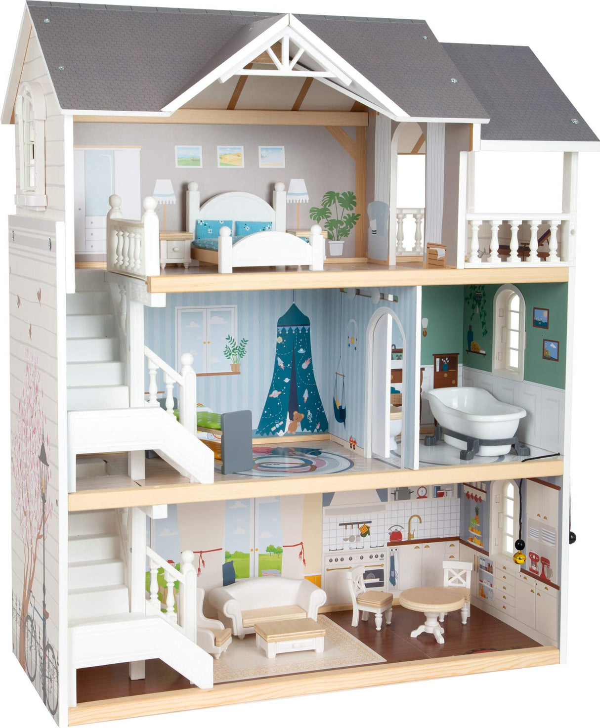 Small Foot Small Foot-11802 Casa de muñecas Villa de la Ciudad, Tres Pisos, Frente Abierto y Muchos Muebles, a Partir de 3 años. Toys (11802)