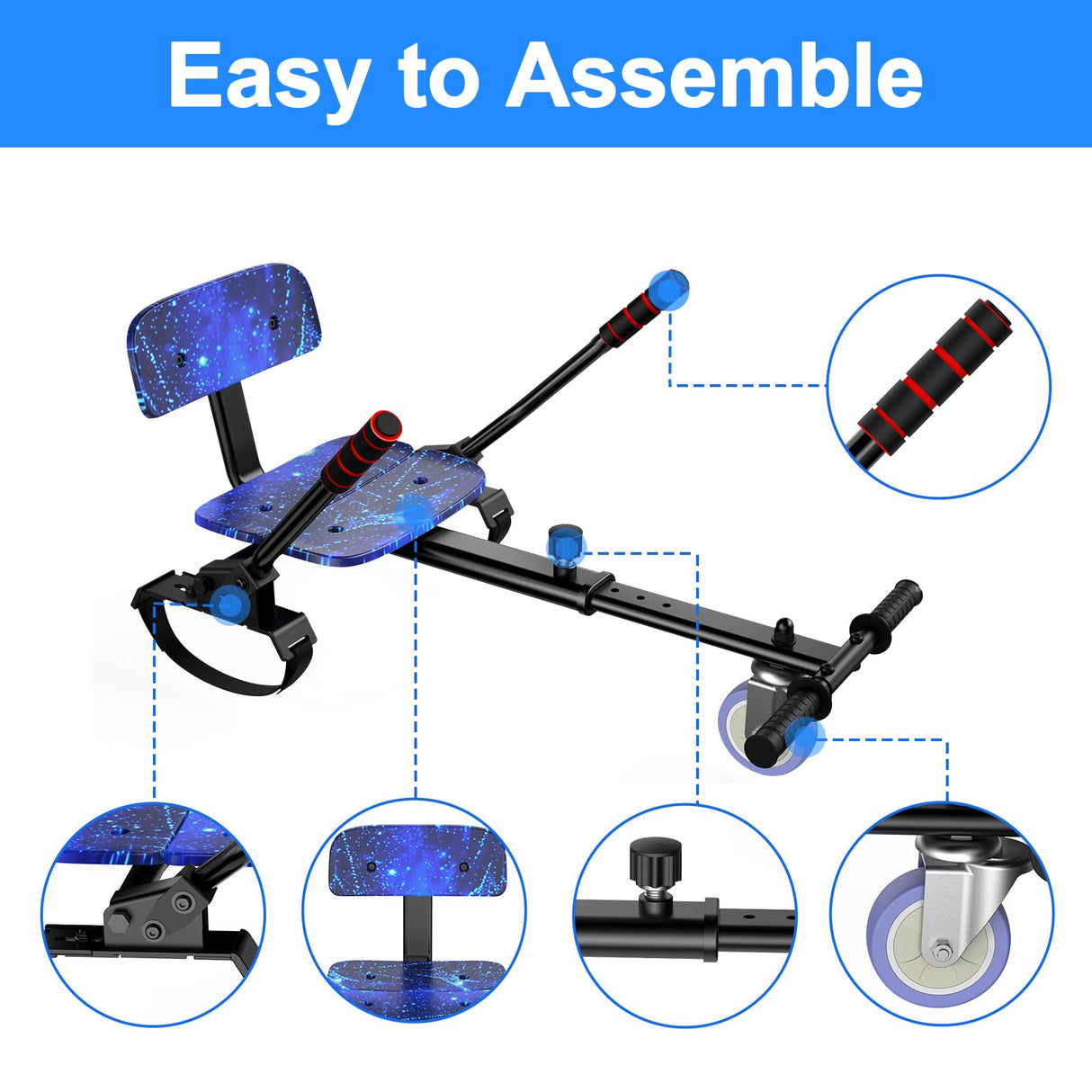 Hoverboard avec siège, 6.5 Pouces Self Balancing Hover Board avec haut-parleurs Bluetooth et lumières LED pour les enfants, les filles et les garçons (Go-Kart inclus)