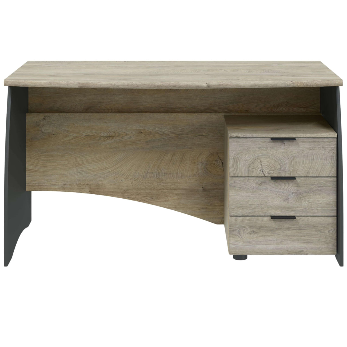 Habitdesign Mesa de Despacho con 3 Cajones, Mesa de Oficina o Estudio, Modelo Stil, Acabado en Gris Antracita y Roble Alaska, Medidas: 136 cm (Ancho) x 67 cm (Fondo) x 74 cm (Alto)