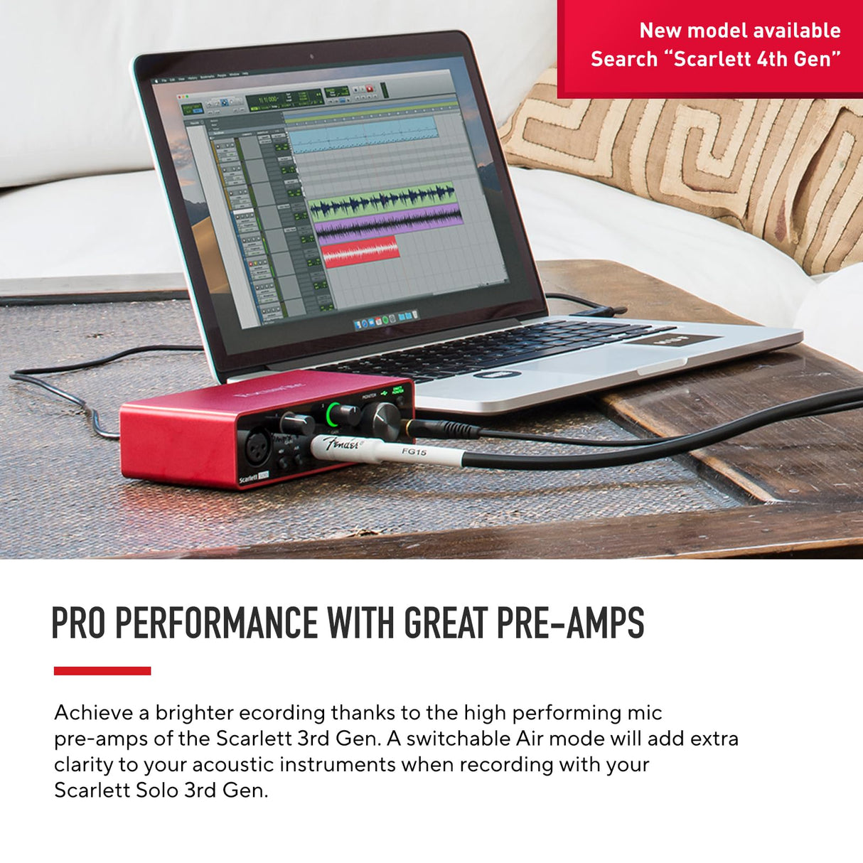 Interfaz de audio USB Scarlett Solo 3.ª gen. de Focusrite para guitarristas, cantantes y productores, con todo el software necesario para grabar y componer y un sonido de estudio