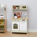Teamson Kids Little Chef Boston Modern Farmhouse - Juego de Cocina de Madera con Funciones interactivas y 9 Accesorios de Cocina de Juego, Verde Claro/Blanco TD-12679D