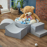 KiddyMoon 90X30cm/200 Bolas Piscina De Bolas ∅ 7Cm para Ninos Cuarto Angular Hecha En La UE, Grisclr:Blanco/Gris/Rosa Clr