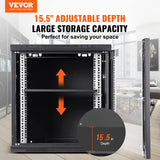 VEVOR Gabinete para servidor de red montaje en pared de 12U, 15,5" gabinete en rack para servidores 200 lbs con paneles laterales de puerta de vidrio con cerradura para equipos de TI, dispositivos A/V