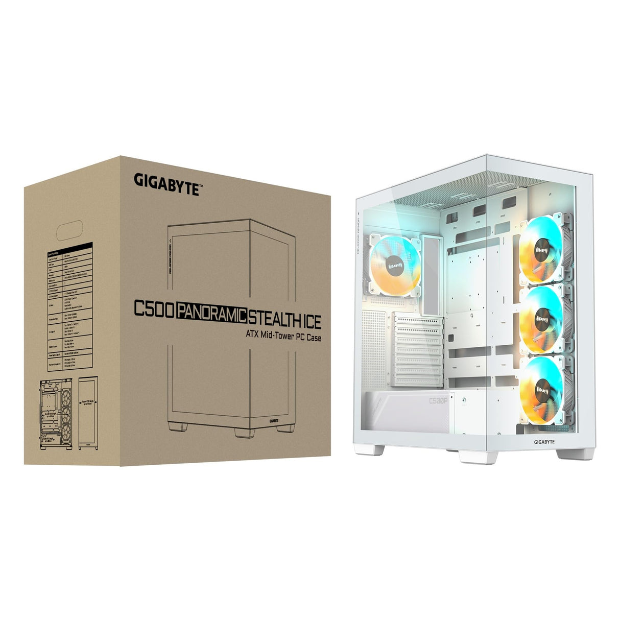Gigabyte C500 Panoramic Stealth ATX Mid Tower - Carcasa de PC de Vidrio Templado RGB Fusion - Negro - GB-C500P ST