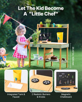 VEVOR Cocina de Barro para Niños 391 x 762 x 914 mm Juego de Cocina de Madera Cocina de Juguete para Niños Cocinita Infantil de Madera para Exteriores Cocina de Juego de Simulación con Accesorios