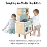 Janod - Cocina de doble cara- Cocina de madera para niños Recto-Verso - Cocina con luz y sonido - Con 7 accesorios - De 3 a 8 años, J06594