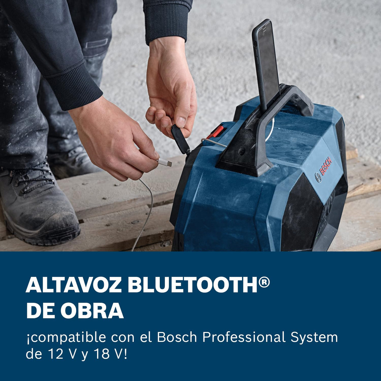 Bosch Professional 18V/12V System altavoz Bluetooth a batería GPB 18V-6 C (Bluetooth, USB, Multi-Speaker Sound, sin batería/cargador)