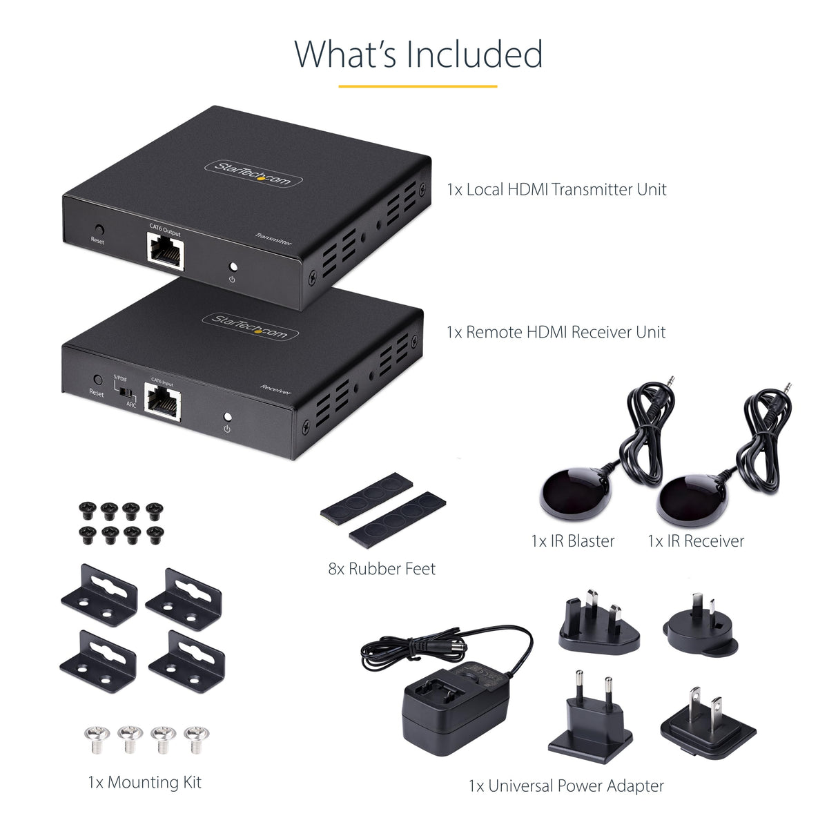 StarTech.com Extensor Alargador HDMI 4K por Cable CAT5/CAT6 Ethernet - Extensor de Vídeo 4K 60Hz HDR hasta 70m - Salida de Audio S/PDIF - Juego Kit de Transmisor y Receptor HDMI (4K70IC-EXTEND-HDMI)