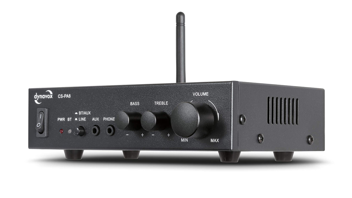 Dynavox Mini Amplificador CS-PA8, Amplificador Digital estéreo, terminales de conexión atornillables, Antena BT integrada y Conector para Auriculares, Negro