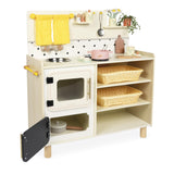 Janod - Gran Cocina Infantil de Madera - Equipada con 2 Hornos, Fregadero y 16 Accesorios Incluidos - Botones Sonoros Giratorios - Juguete de Imitación y Aprendizaje Temprano - A Partir de 2 años