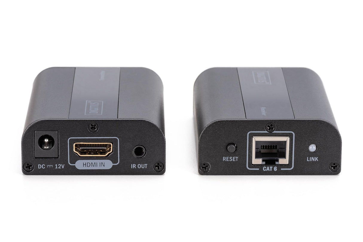 DIGITUS DS-55204 Extensor HDMI - UHD 4K 60 Hz - 70 m mediante cable LAN - Set: Transmisor y Receptor - IR Infrarrojos - HDCP 2.2