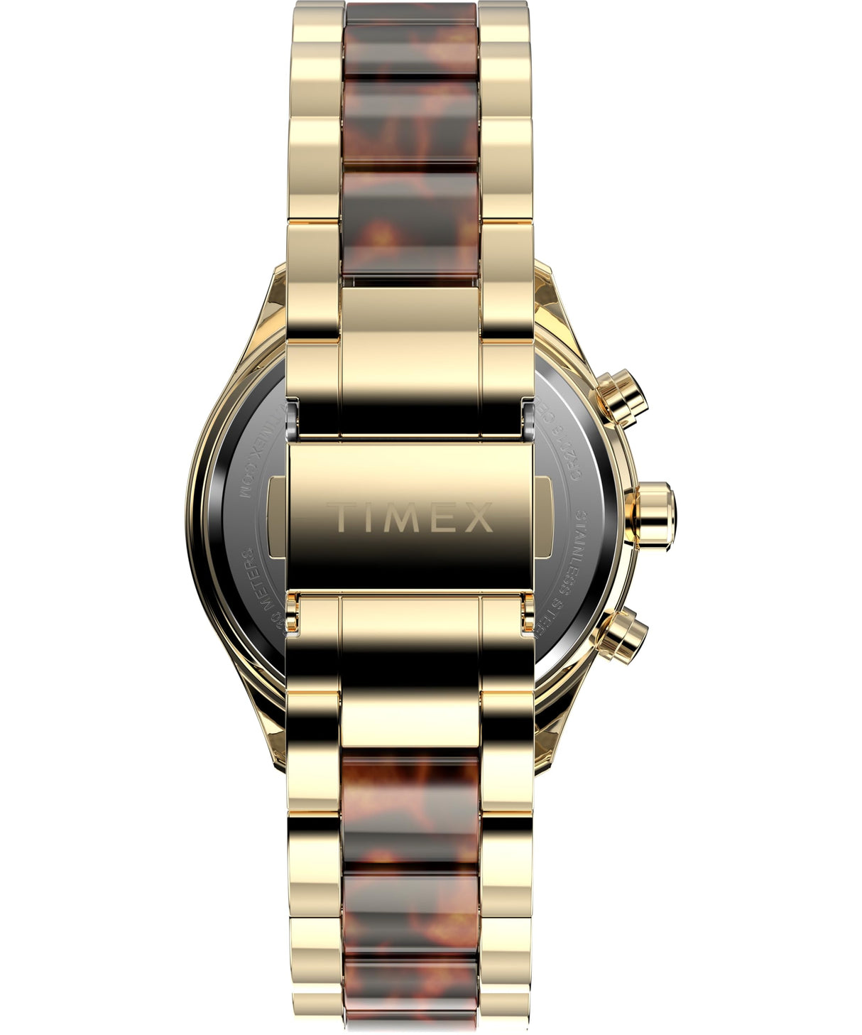 Timex Trend Reloj para Mujer, Pulsera de aleación Dorada, Esfera Negra, Caja Dorada, 38 mm, TW2Y28300