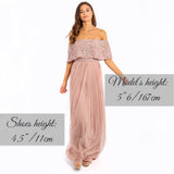 Maya Deluxe Women's Misty Green Bardot Embellished Maxi Dress Bridesmaid Vestido de Dama de Honor, Malva, 38 para Mujer