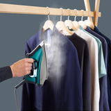 Rowenta Compact Steam Pro DG7623 Centro de planchado, 6.3 bares de presión, golpe de vapor de 325 g/minuto, suela antiarañazos deslizante, sistema eco, Color Azul/Negro