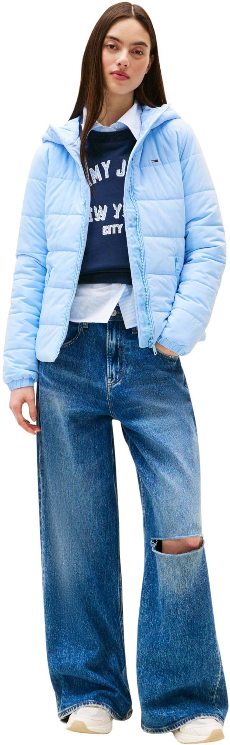 Tommy Jeans Cazadora acolchada Mujer Hooded con cremallera, Azul (Light Powdery Blue), M