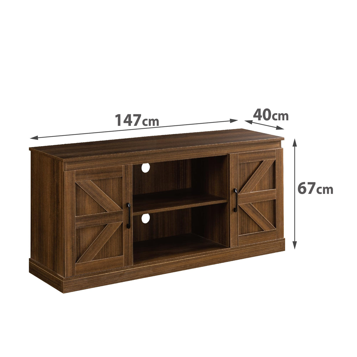 Zinus Wade Mueble TV - Mueble TV 147x67x40 cm - Mueble con armario - Diseño estilo granja - Marrón
