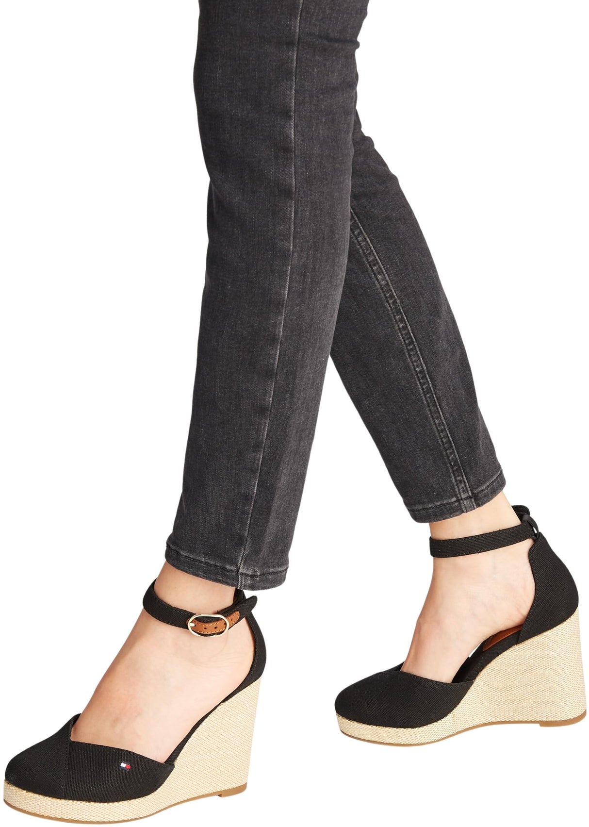 Tommy Hilfiger Alpargatas de cuña Mujer Flag Closed Toe con Correa de Tobillo, Negro (Black), 39