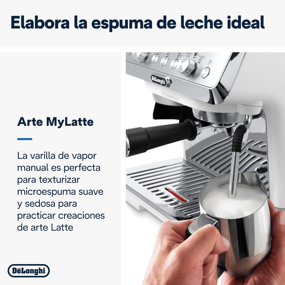 De'Longhi La Specialista Arte EC9155.W, Cafetera Expresso Manual, Tecnología de Molido con Sensor y 8 Ajustes, Control Activo de la Temperatura, Espumador de Leche MyLatte Art, 1550 W, Blanco