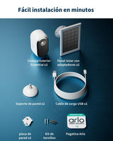 Arlo Essential 3 HD + 2 Paneles solares, cámara WiFi Exterior, batería de 6 Meses, visión Nocturna, Audio bidireccional, 2 cámaras Blancas