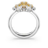 Swarovski Anillo de cóctel Idyllia, Tallas mixtas, Flor, Amarillo, Baño de rodio, 50-55