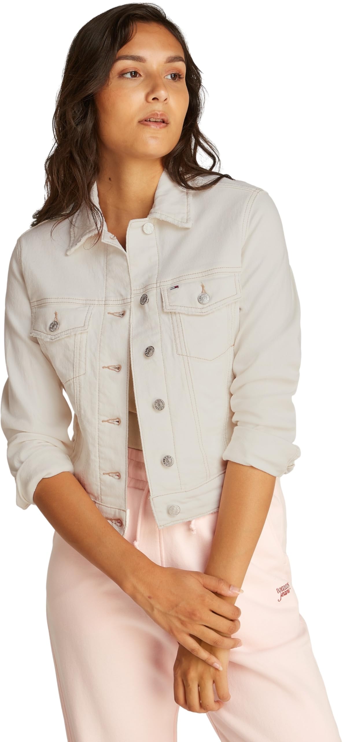 Tommy Jeans Cazadora vaquera Mujer Classic Trucker Regular Fit, Blanco (Denim White), XL