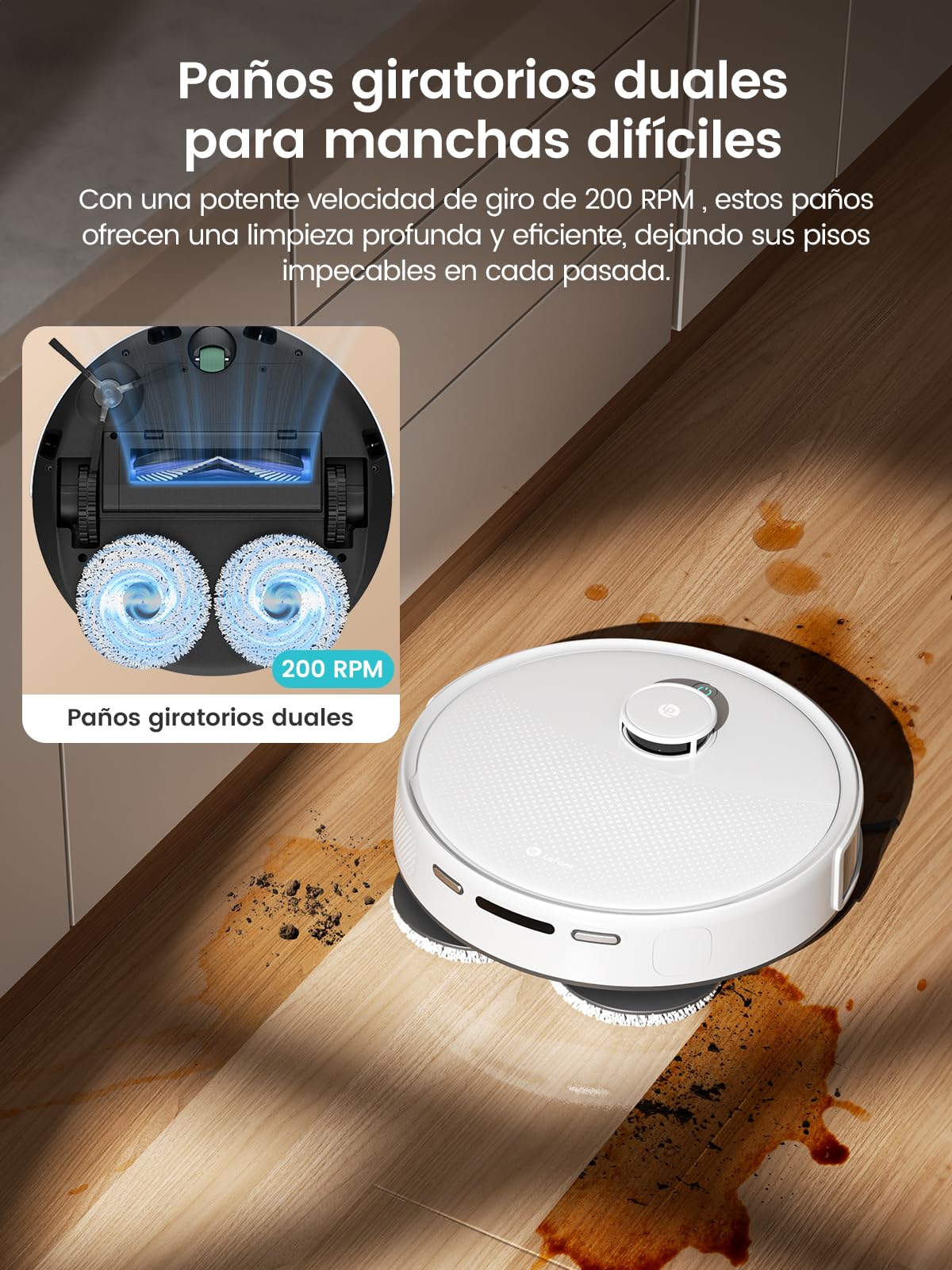 LEFANT M3 Robot Aspirador y Fregasuelos, Potente Succión de 12000 Pa, Doble Giro Fregar, Lavado y Secado Automático, Vaciado Automático para 3,2 L, Cepillos Antienredos, App/Alexa/iWatch, 2,4 G y 5G