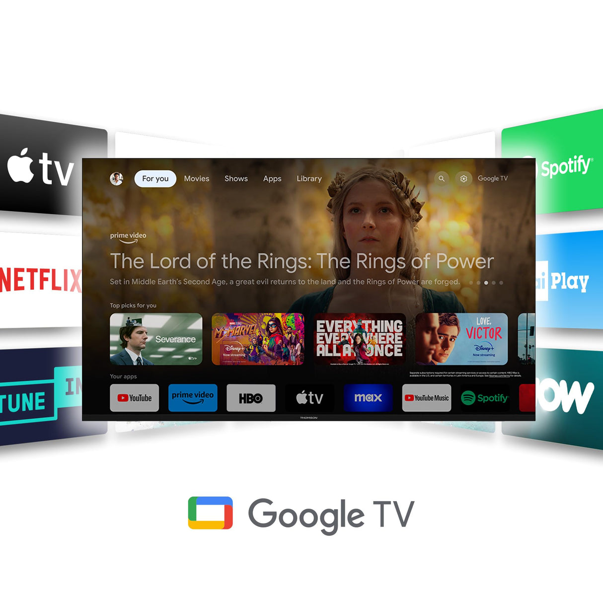 THOMSON Google TV Streaming Box 240, 4K UHD, Google Assistant, Google Cast, Wi-Fi, Bluetooth 5.0, HDMI 2.1, Dolby Atmos, Dolby Digital+, HDR10, 2 GB RAM, 8 GB Memoria