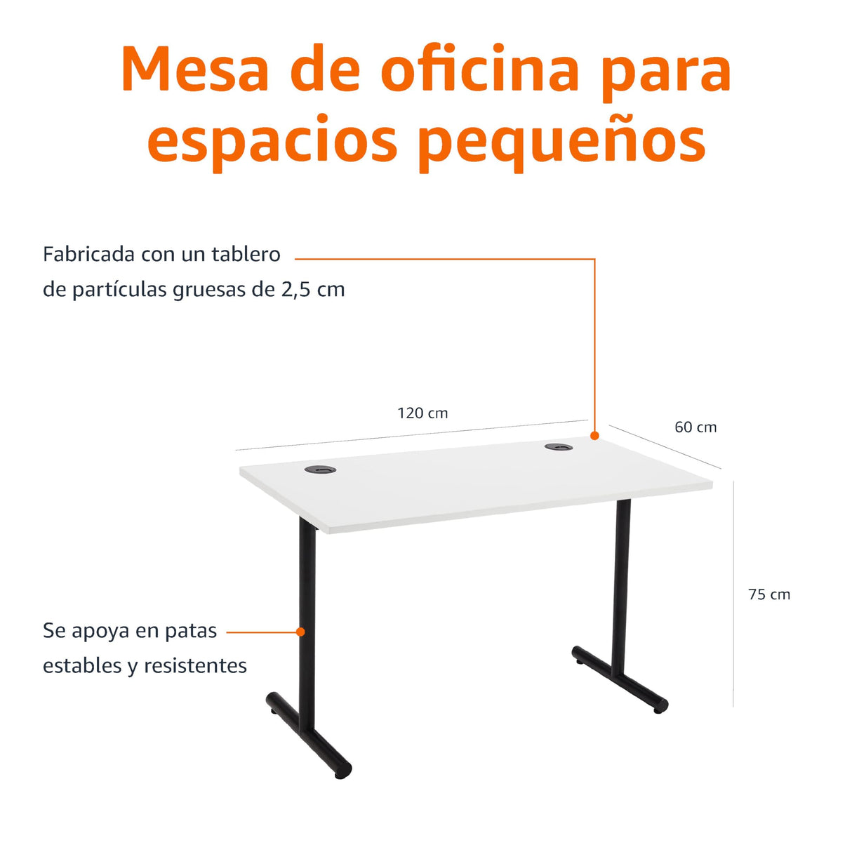 Amazon Basics - Escritorio simple para oficina en casa, escritorio para PC, parte superior blanca y marco negro, rectangular, fácil de montar, 120 x 60 x 73,6 cm