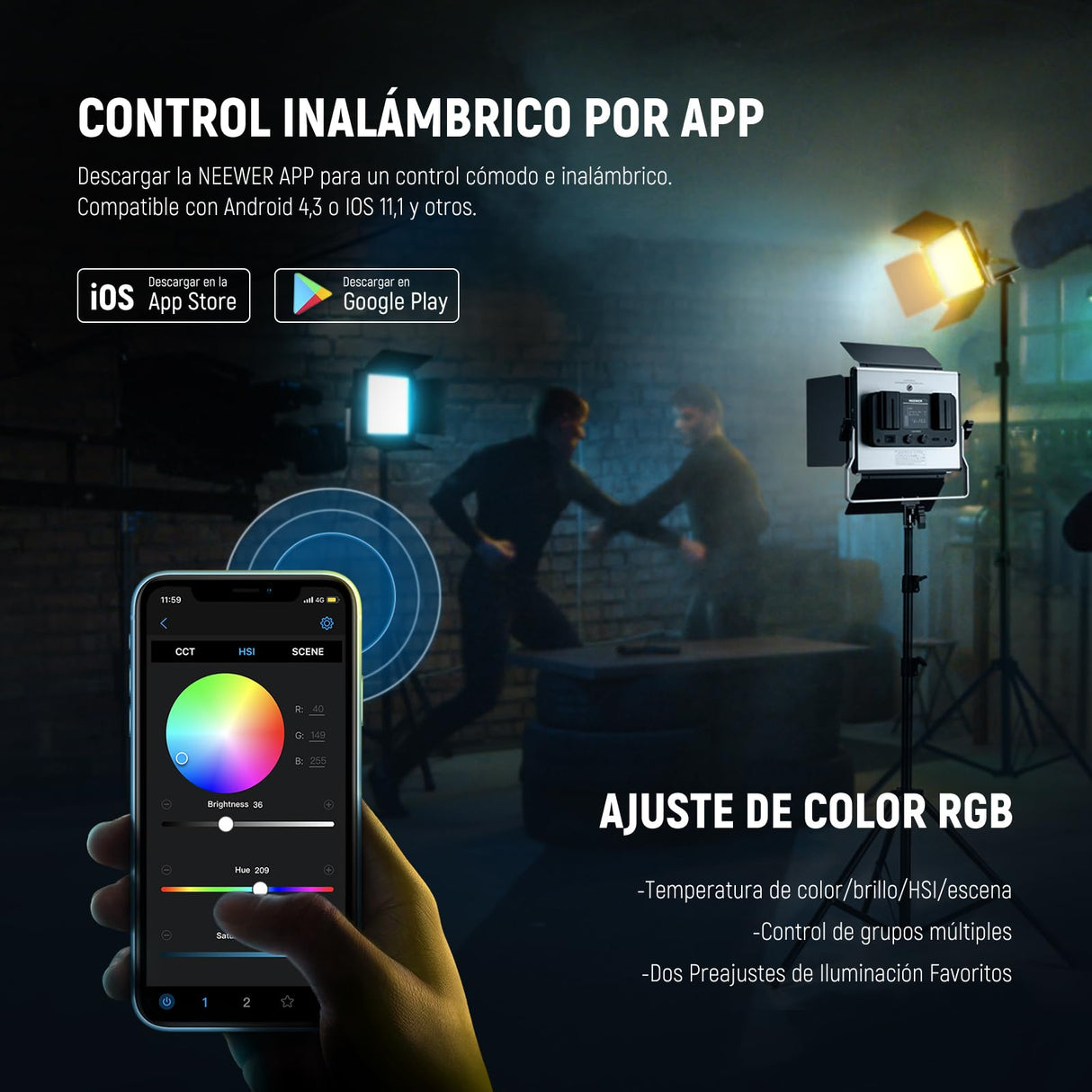 NEEWER 2 Pack 660 Pro RGB PANEL LED Video Luz con App Control Soporte Kit 360° Full Color 50W Dimmable Bicolor 3200K~5600K Video Iluminación CRI 97+ para Gaming/Streaming/Zoom/Youtube/Webex/Fotografía