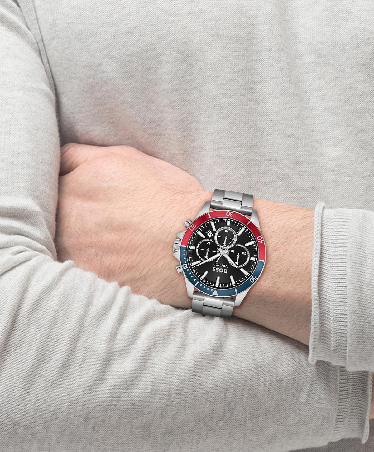 Boss Reloj Cronógrafo de Cuarzo para Hombre Colección TROPER con Correa de Acero Inoxidable Plateada - 1514108