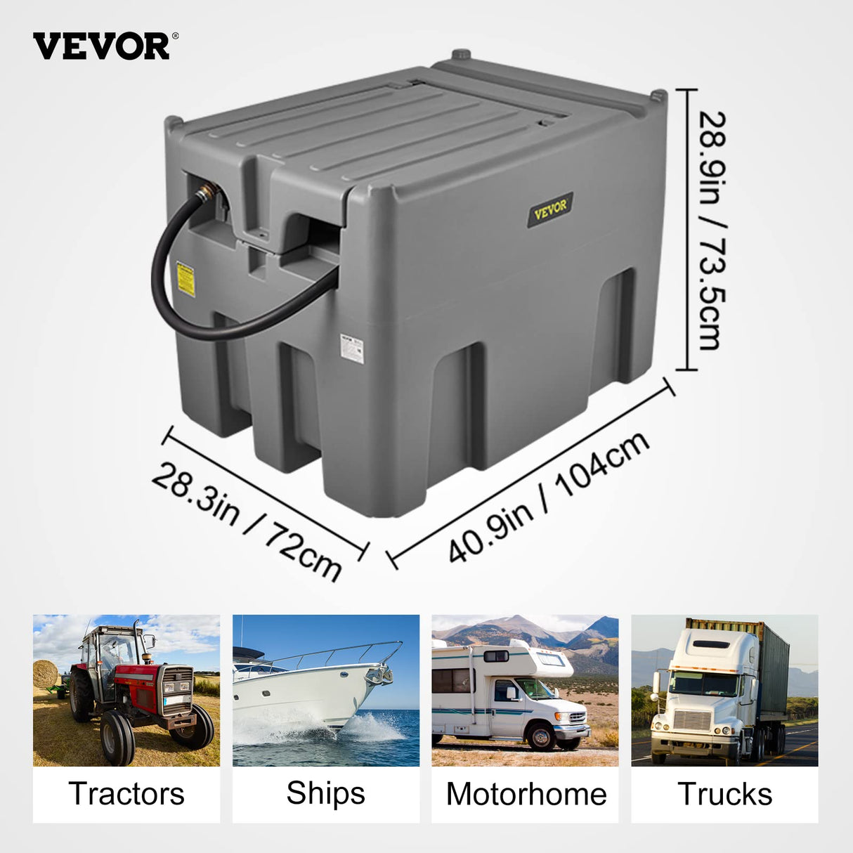 VEVOR Tanque de Diésel Portátil de Polietileno Tanque de Combustible Diésel de 116 Galones con Bomba de Transferencia de 12 V Almacenamiento de Diesel Gris Flujo Máximo de 10,6 GPM para Camión Tractor