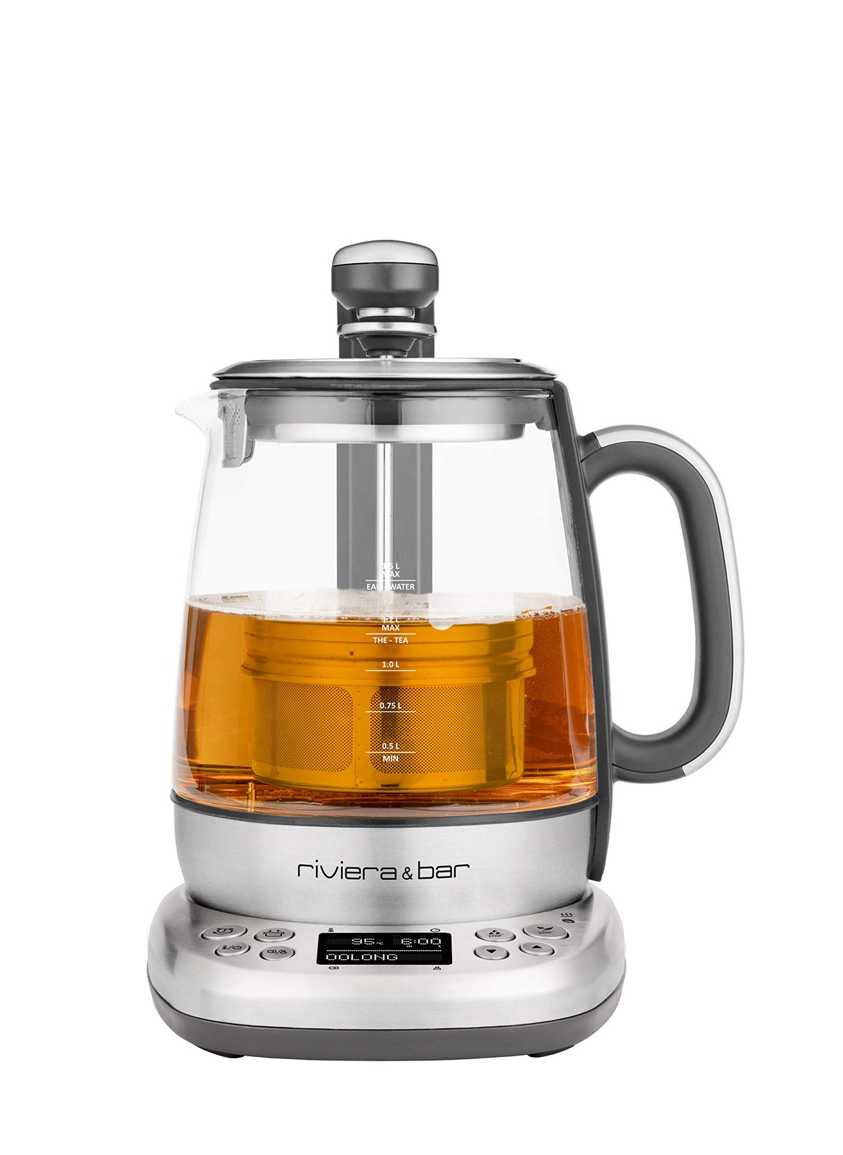 Riviera&bar CHA DAO Expert – Tetera de temperatura ajustable – Cristal templado y acero inoxidable – Modo silencioso – Infusión de té óptimo – 1,5 L, 22 x 36,5 x 29,5 cm
