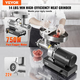 VEVOR Picadora de Carne Eléctrica Industrial de Encimera, Capacidad de 6,36 kg/Min, con Cuchilla, Placa Molienda, para Hacer Salchichas, Acero Inoxidable, para Cocina y Restaurante, 570 x 270 x 470 mm