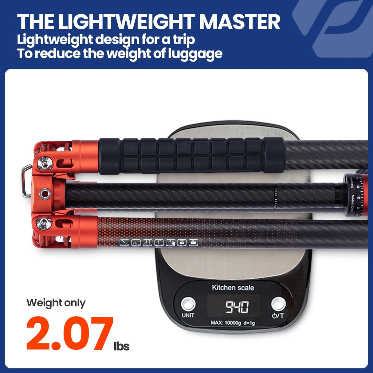 Fotopro Trípode de Fibra de Carbono para cámara de 2 Libras Ultraligero de 62 Pulgadas Trípode MAX Carga hasta 22lbs X-Aircross 3 Naranja