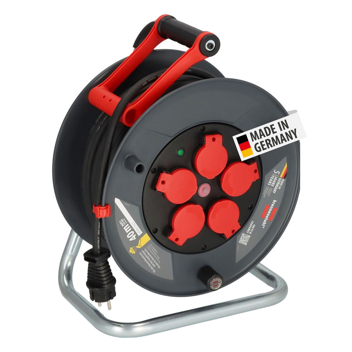Brennenstuhl Carrete de cable profesional 320 KU 4200, cable de 40 m en negro, fabricado en plástico especial, para uso en obras de construcción y uso permanente en exteriores, fabricado en Alemania