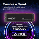 Crucial P310 SSD 2TB PCIe Gen4 NVMe M.2 2280 SSD Interno Gaming, Disco Duro SSD, hasta 7.100 MB/s, Compatible con Ordenador Portátil y de Sobremesa - CT2000P310SSD801 (Edición Acronis)