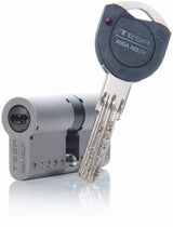 Tesa Assa Abloy, MK153035N, Cilindro de Alta Seguridad, TK100, Doble Embrague, Leva Corta, Llave - Llave, Niquelado, 30 x 35 mm