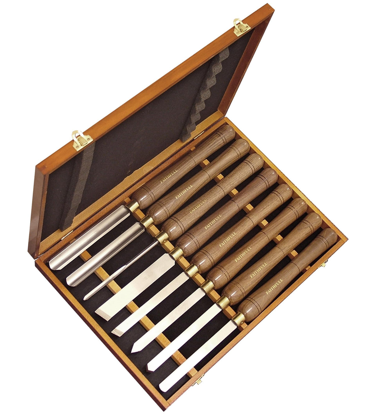 Faithfull HSS Turning Chisel Set of 8 in Wooden Presentation Box Suitable for Hard and Soft Woods