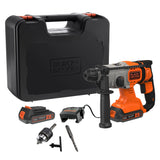 BLACK+DECKER Taladro percutor SDS-Plus a batería 18V, baterías de iones de litio 2,5Ah, potente energía de impacto 1,2J, caja del kit, BCD900E2K-QW