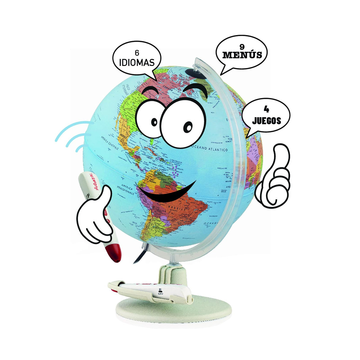 Tecnodidattica - Parlamondo | Globo Terráqueo Interactivo para Niños y Jóvenes | Globo Luminoso y Giratorio | Bolígrafo de Música con Audio | 6 Idiomas | Cartografía Política | Diámetro de 30 cm