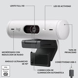 Logitech Brio 500 HD Webcam Ajuste Luz, Modo Visualización, Mics Duales con Reducción Ruido, Cubierta Privacidad Cámara Web, Admite MS Teams, Google Meet, Zoom, Cable USB-C, Webcam Streaming - Blanco