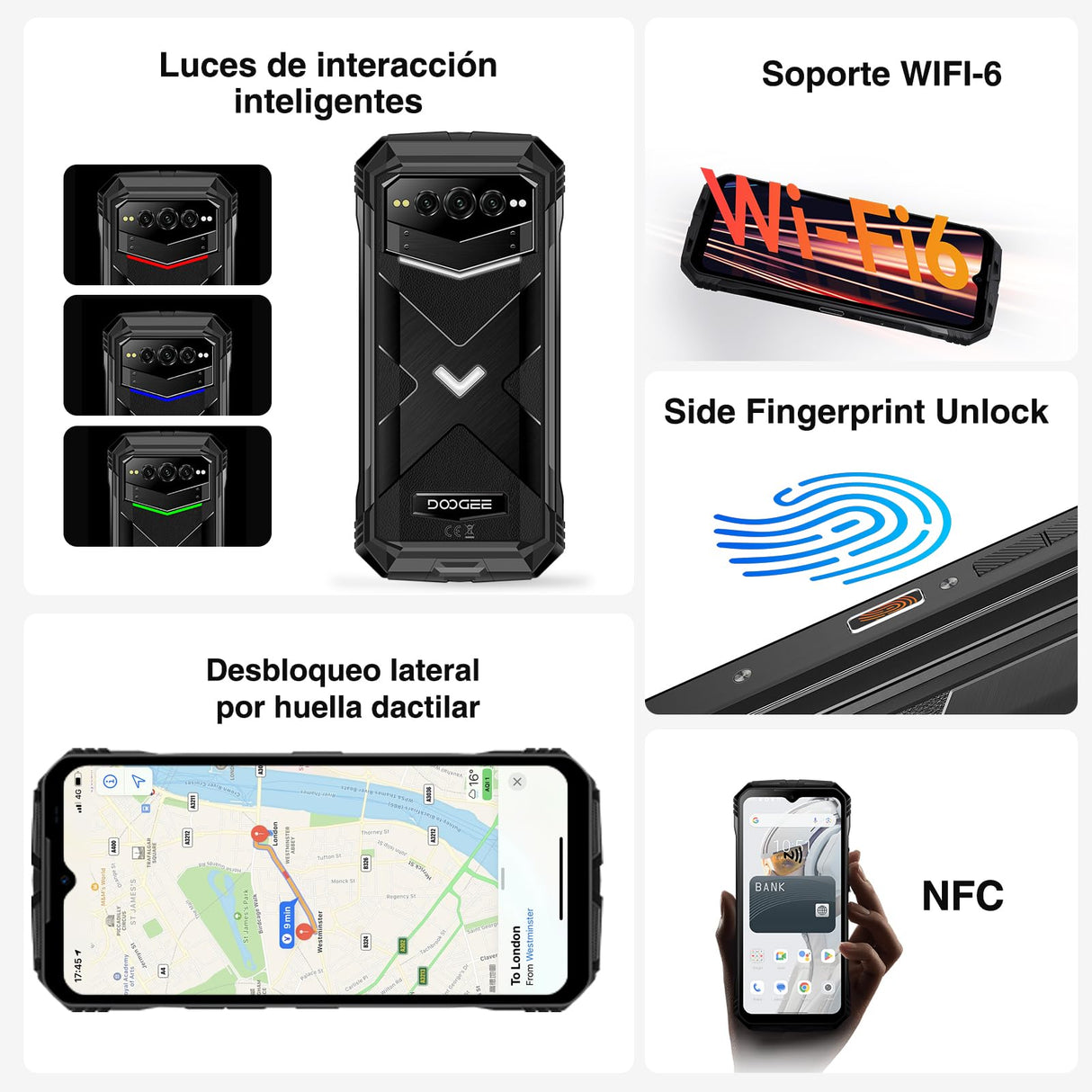 DOOGEE VMAX Plus Movil Irrompible 5G, 36GB RAM+512GB ROM, 22000mAh 33W, Cámara 200MP+Visión Nocturna, 6.58" FHD+120Hz, Dimensity 7050 Móvil Resistente Android 14 Smartphone IP68IP69K/NFC/WiFi6/Huella
