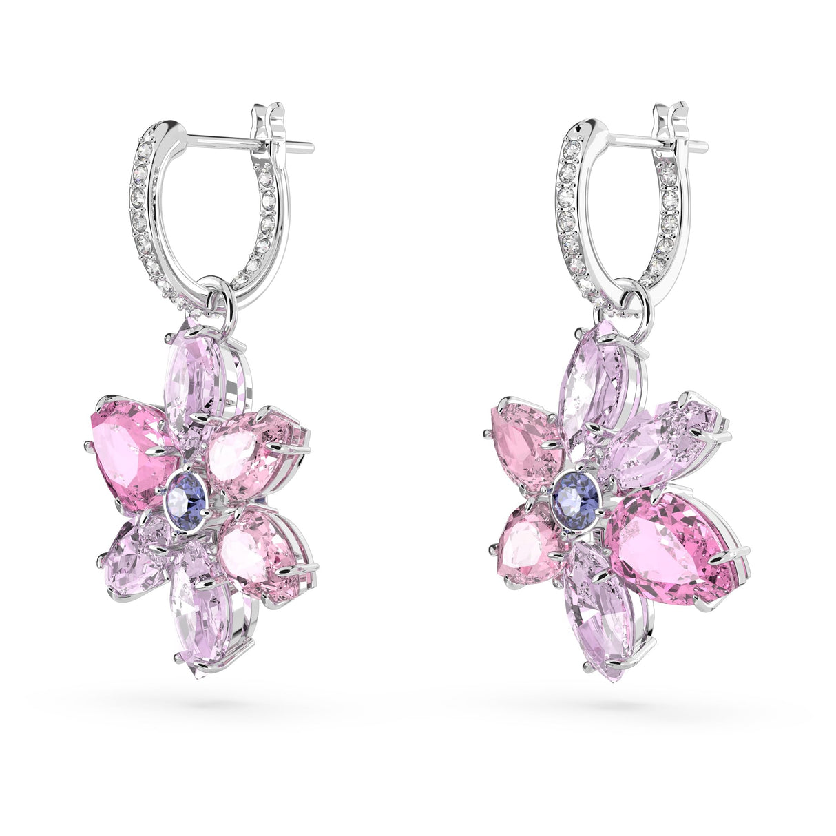 Swarovski Pendientes Gema, Tallas mixtas, Flor, Rosas, Baño de rodio